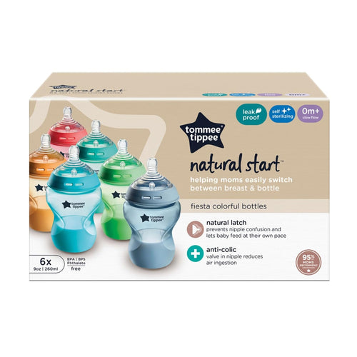 Tommee Tippee Natural Start Anti-Colic Multicoloured Baby Bottles - Pack of 6